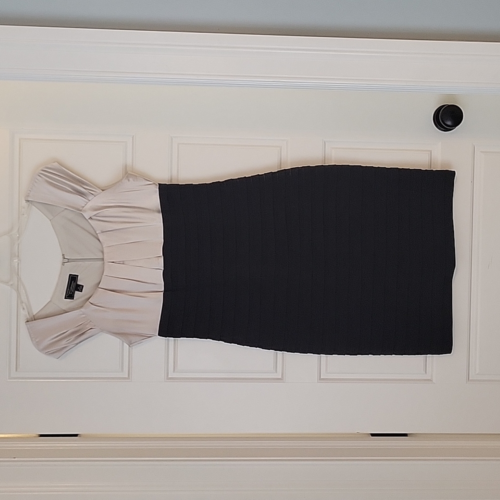 Sexy Satin/Spandex Silver & Black Cocktail Dress, Size 8.